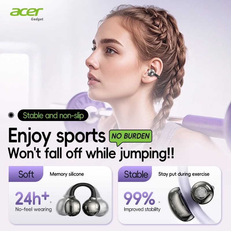 Acer Ohr577 Wireless Bluetooth Headphones with Ear Clip Design, High-Definition Noise Reduction, Open-Style Headphones, Comfortable to Wear, Suitable for Sports, Running, Fitness, Compatible with Mobile Phones, Tablets, and L