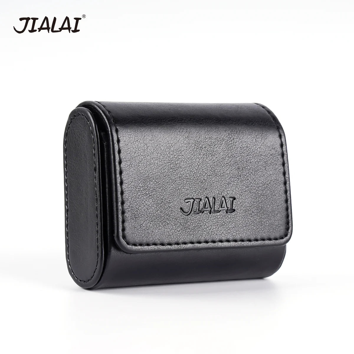 JIALAI High Grade Magnetic Earphone Storage Box Lining Flocking Compact Flip Cover for Wireless Earbuds, Black Textured PU Case