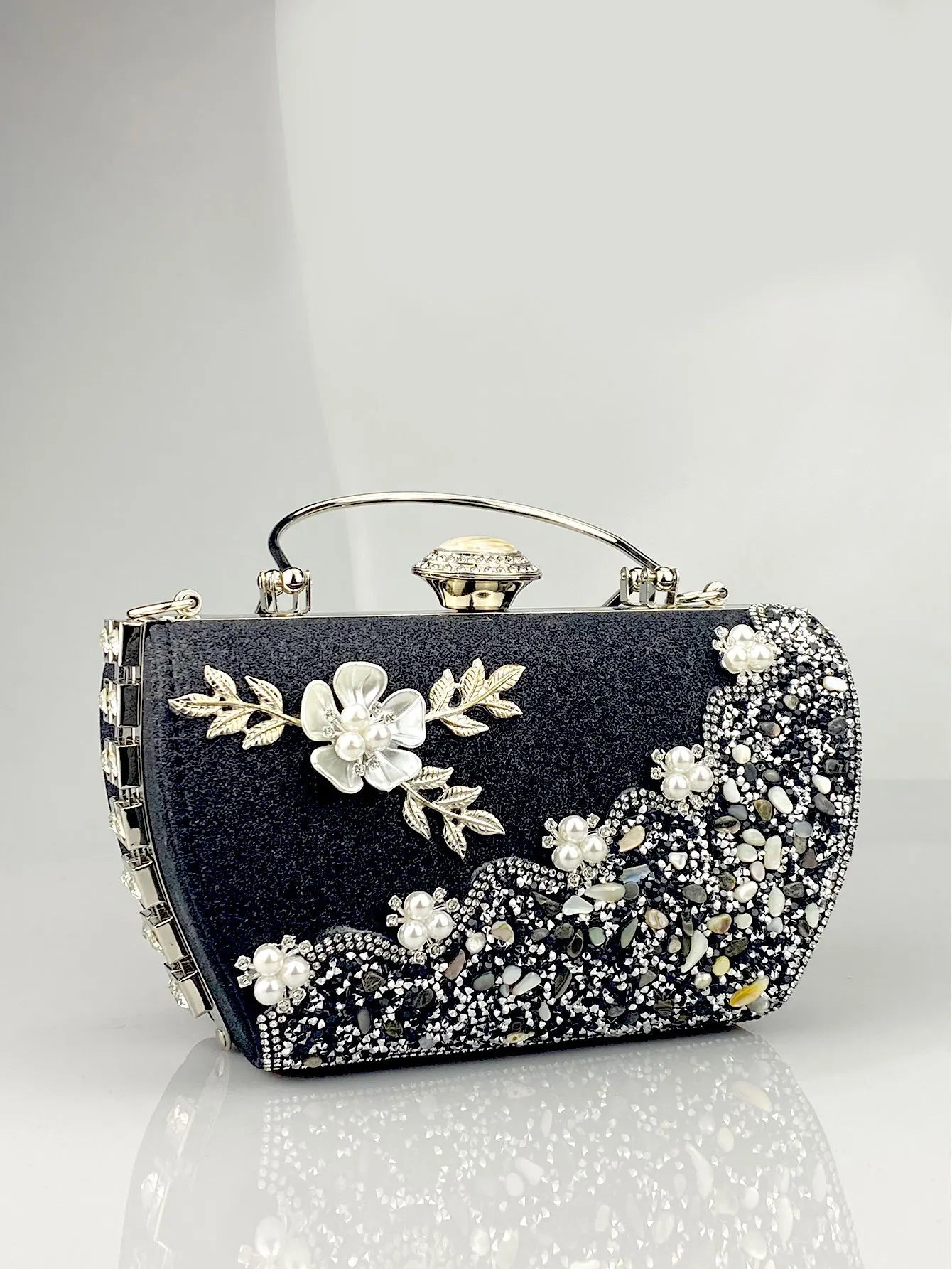 princess bag with metal rhinestone embellishments, evening party dress handbag, elegant women's handbag