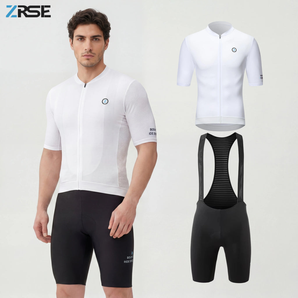ZRSE Men's Short Sleeve Jersey & Padded Bib Shorts Set Quick Dry Breathable Lean Lightweight for Road Bike MTB Gym Sports