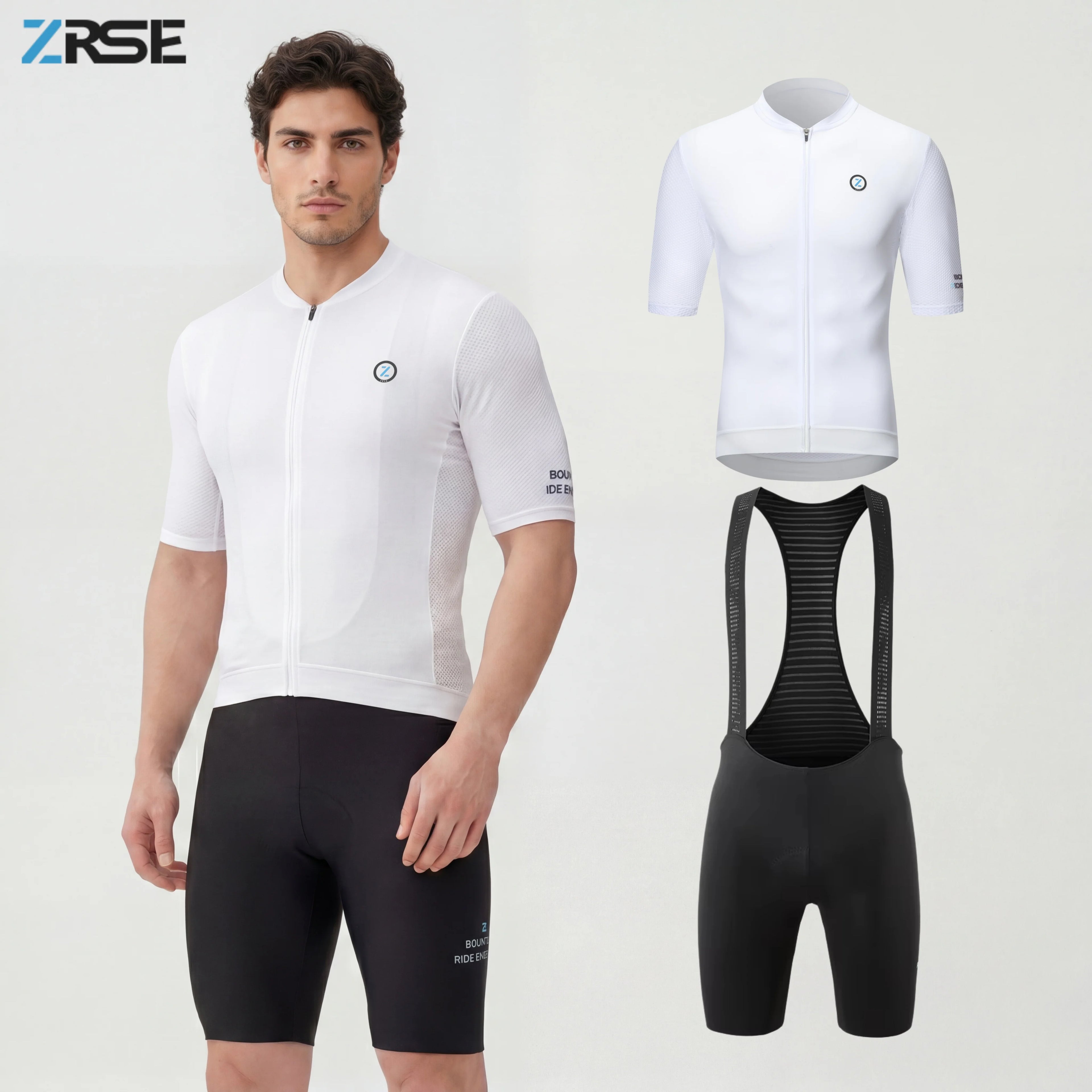 ZRSE Men's Short Sleeve Jersey & Padded Bib Shorts Set Quick Dry Breathable Lean Lightweight for Road Bike MTB Gym Sports