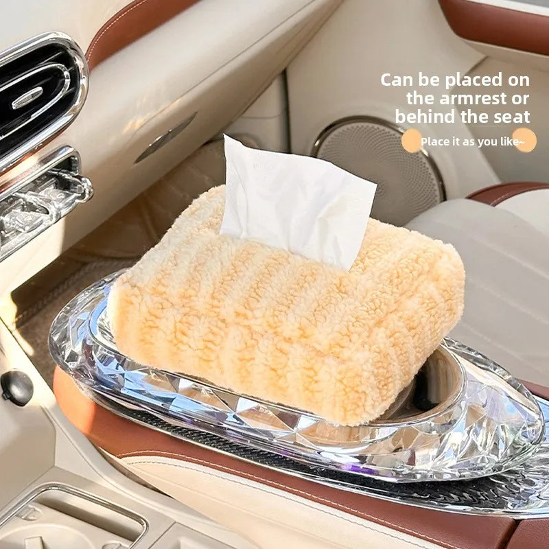 NEW Car tissue box cute car tissue box plush striped car hanging paper box multifunction DIY car hanging tissue box