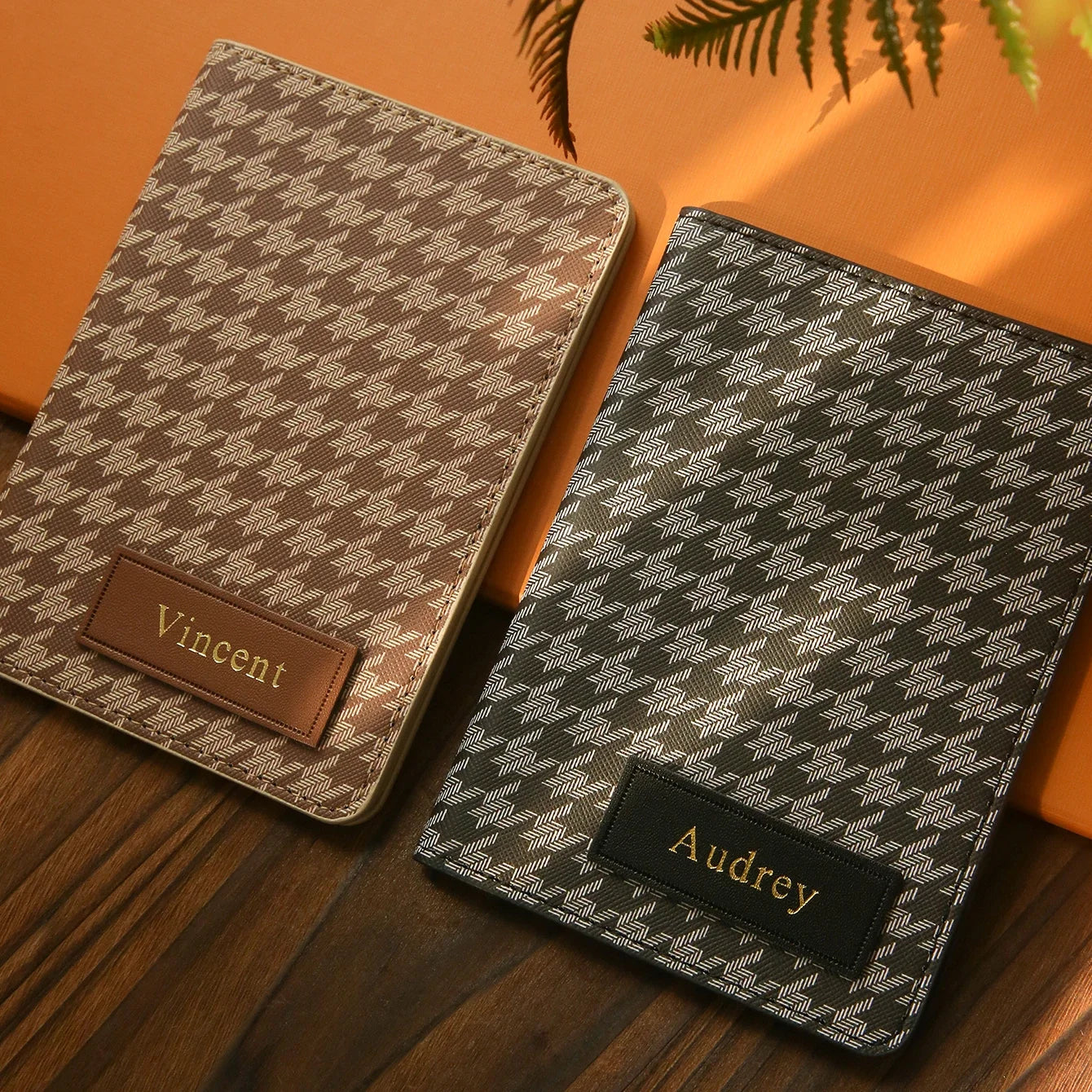 1PCS Customized Name Elegant Passport Cover Personalized Passport Holder with Classical Houndstooth Print Customized Card Holder