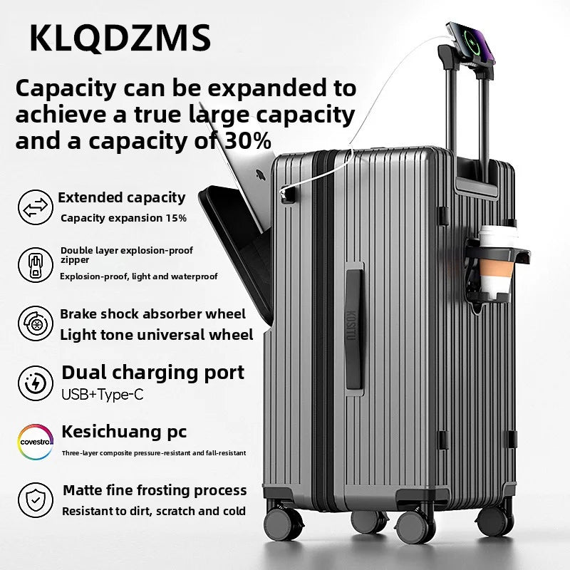 KLQDZMS Luggage Front Opening Boarding Box Large Capacity Trolley Case 20"22"24"26"28"30 Inch Strong and Durable Suitcase