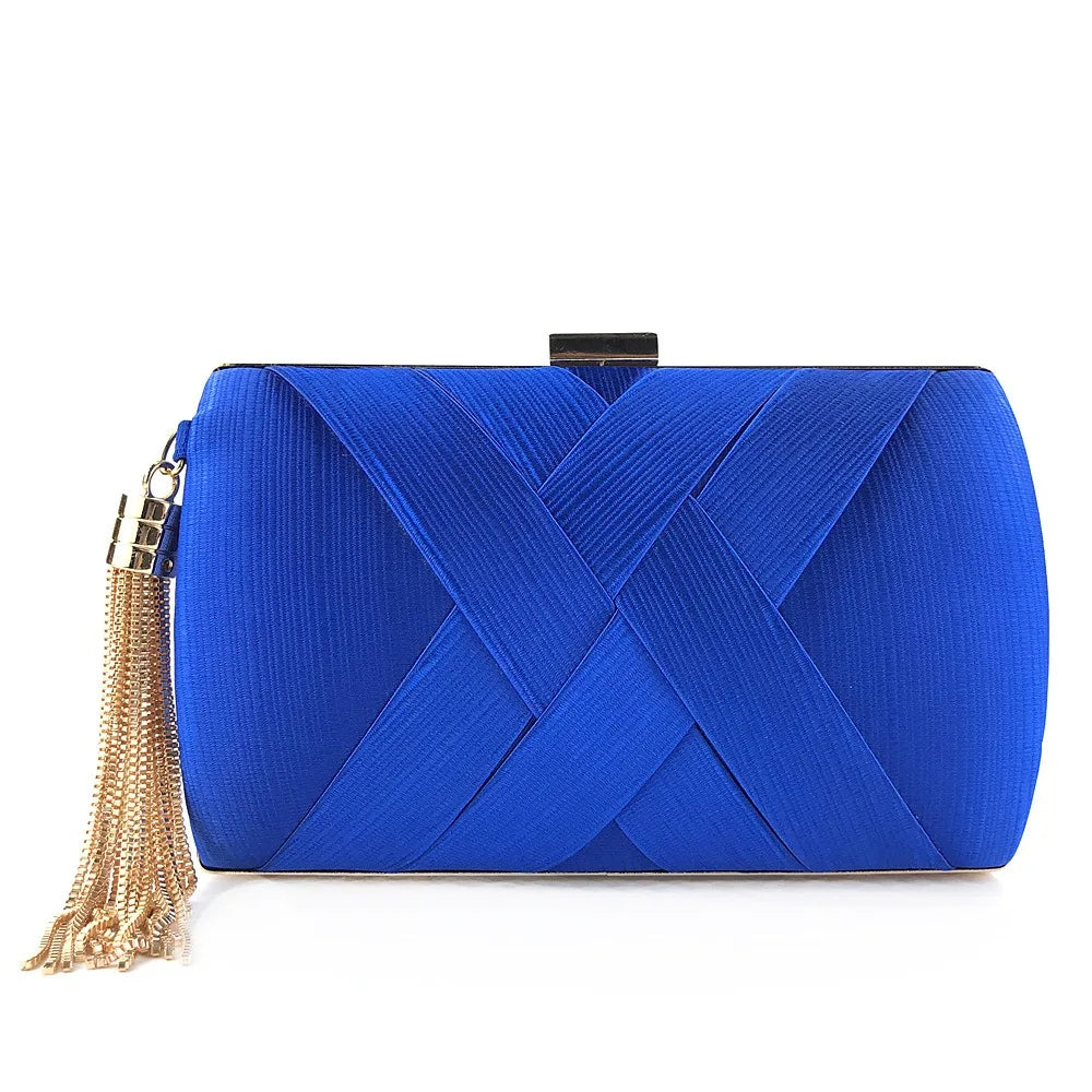 Casual Luxury Silk Fabric Dinner Handbag Tassel Chain Evening Banquet Bag Hand Hold Square Bridal Clutch Bag Wedding