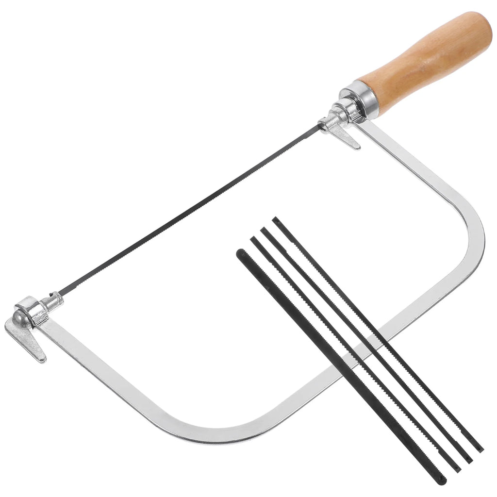 Portable Coping Saw Wooden Handle Hand Scroll Woodworking Small Bow Wood Hand Saw Woodworking Tool with Replacement Blades