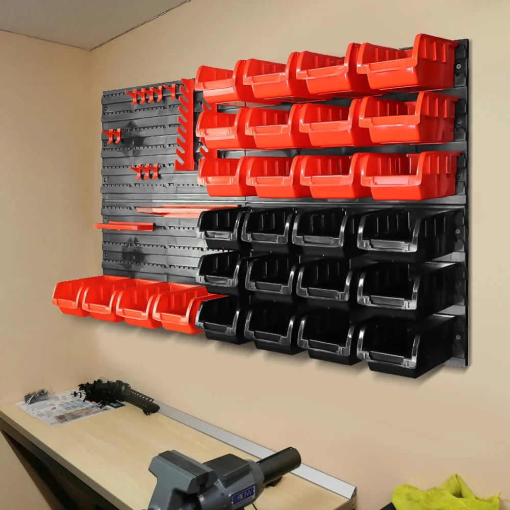 Tool Organizer Wall Mount Heavy Duty Tool Shelf 28 Stacking Boxes Multi-Function Storage Rack Tool Holder for Workshop Pegboard