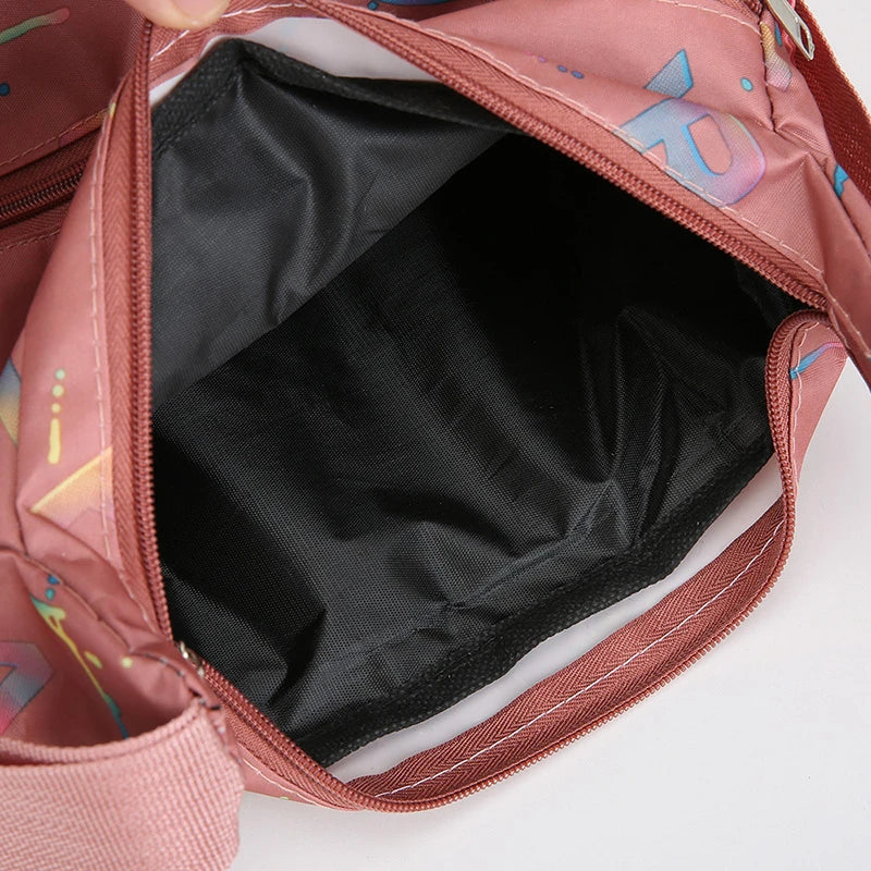 Stylish Metallic Print Crossbody Bag Waterproof Oxford Nylon Multi-Pocket Messenger Women for Travel Work Gym Waist Fanny Pack