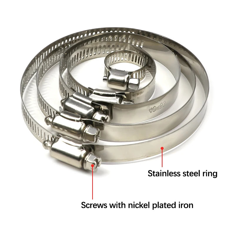 1PCS Stainless Steel Hose Clamps Diameter 8mm ~ 120mm Adjustable Tri Gear Worm Fuel Tube Water Pipe  Fixed Clip Spring Cramps