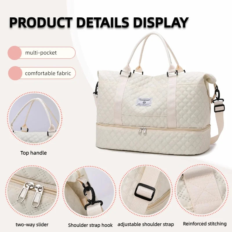 Lightweight Rhombic Lattice Travel Duffels Bag Large Capacity Sports Fitness Storage Bag Portable Weekender Overnight Bag