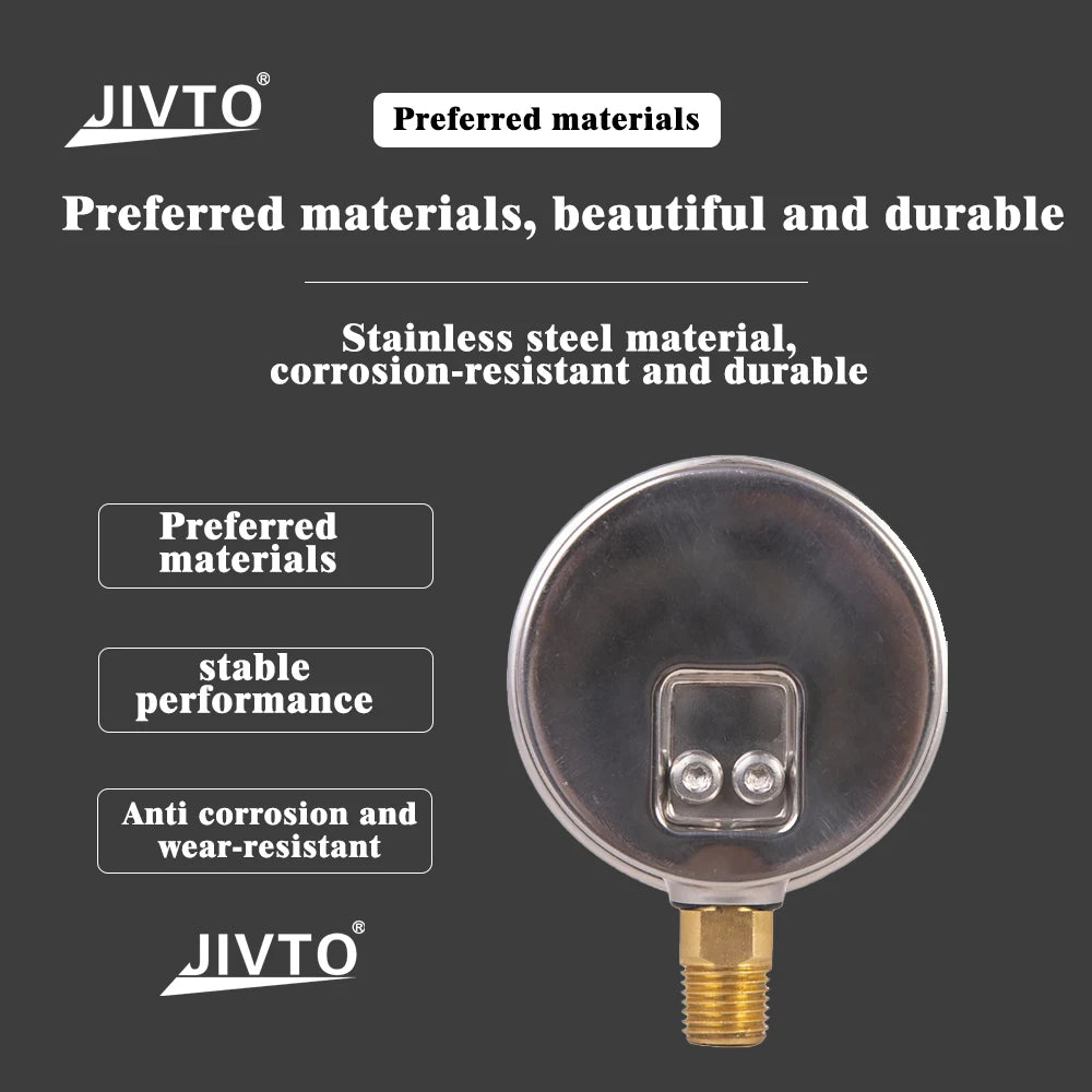 JIVTO 2.5 Inch Glycerin Filled Pressure Gauge - 1/4" NPT Lower Mount, 30-10000 PSI/Bar, Hydraulic Oil Air Water