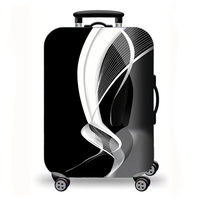 Luggage cover, abstract fluid corrugated lines, black red gold printed elastic protective cover, modern suitcase dust cover