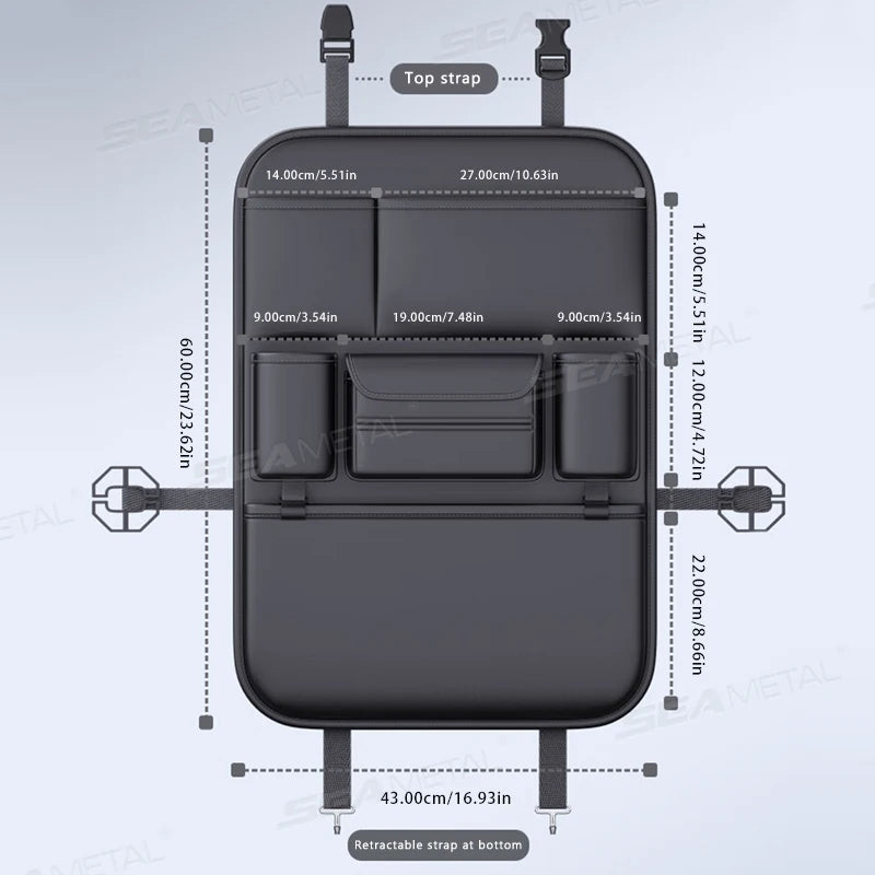 SEAMETAL High-Capacity Car Seat Back Storage Bag Anti Kick Pad Multi-Pocket Backseat Organizer Bag Hanging Car Storage Pocket