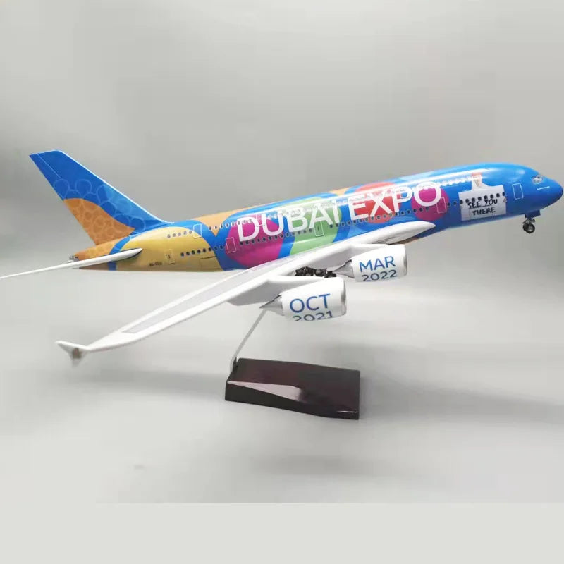 47cm A380 Sea Turtle Airlines Series Aircraft 1/160 Scale Resin 380 UAE painted Airplane Model Plane With LED & Wheel Ornament