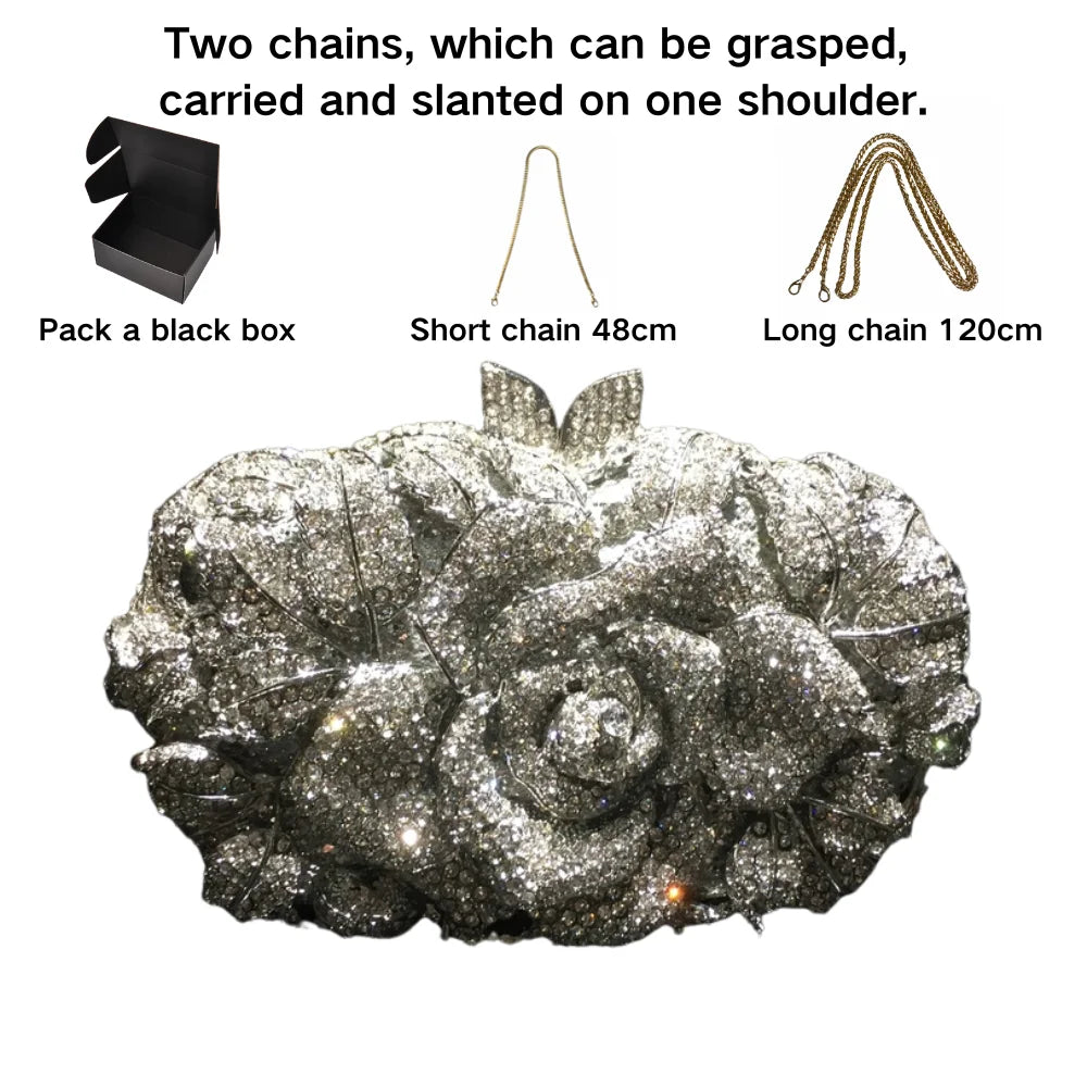 A flower cut-out diamond dinner bag, diamond bag, women's clutch