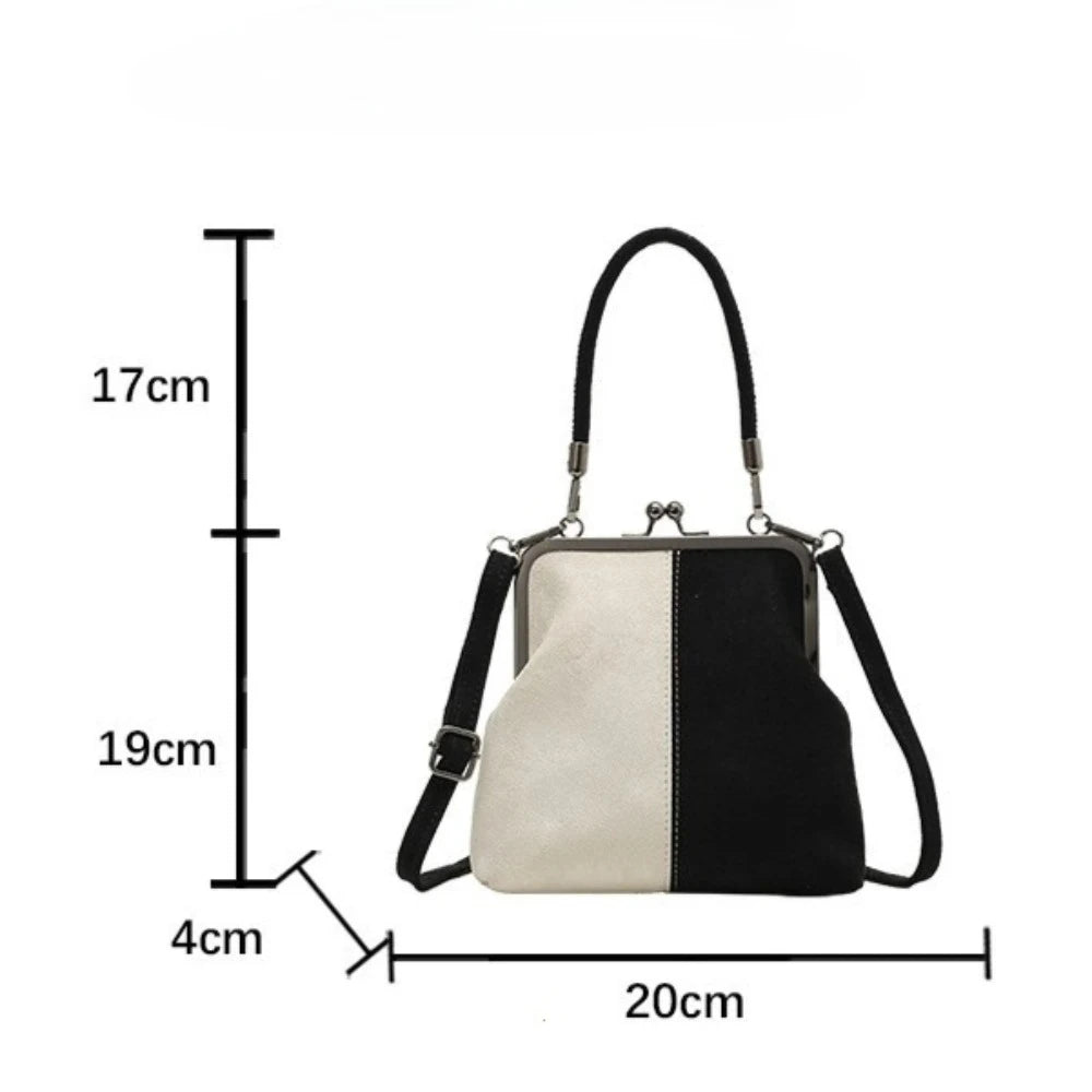 Large Capacity Retro Frosted Handbag Kiss Lock PU Leather Crossbody Bag Clip Closure Short Handle Clutch Shoulder Bag Shopping