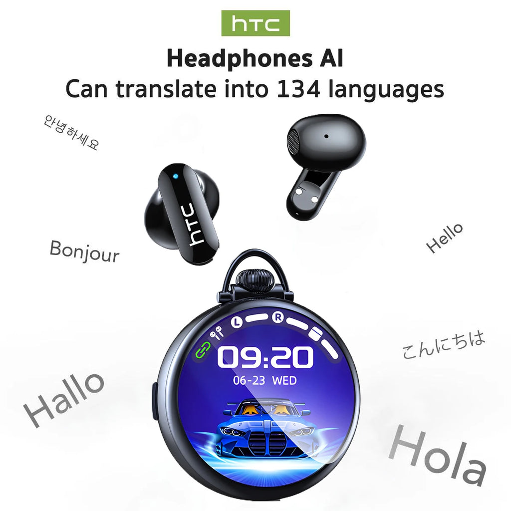 Auriculares Traductor DeIdioma 2026 HTC NE71 AI Real-Time Translator Earbuds BT6.0 Smart LED Screen IPX6 Waterproof HiFi Choice