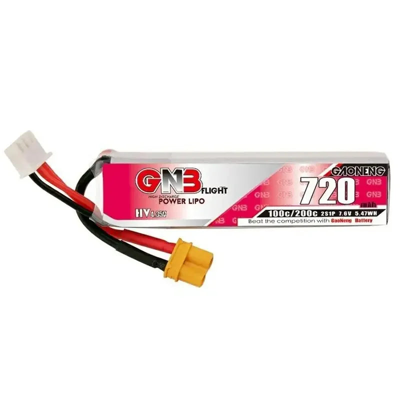 GAONENG GNB Lipo Battery 720mAh 7.6V 2S 100C 200C XT30U-F Connector For RC FPV Whoop Frame Kit Tinywhoop Racing Drone