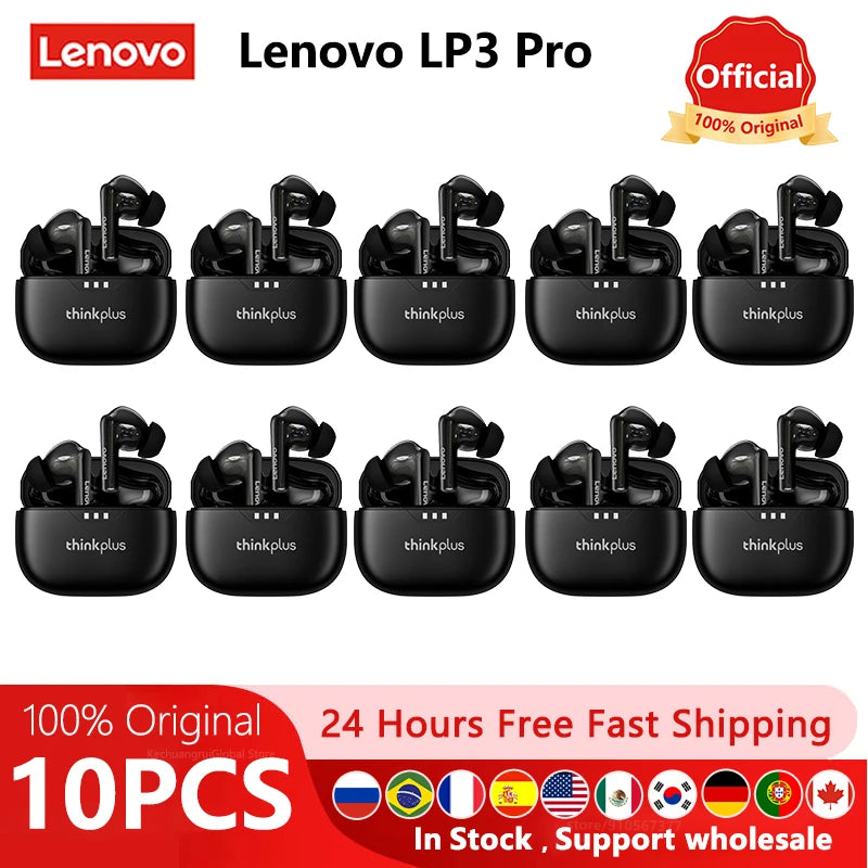 10pcs Lenovo LP3 Pro Wholesale 2pcs Original LP3 Pro Wireless Bluetooth Headphones HiFi Stereo Earbuds Noise Reduction With Mic