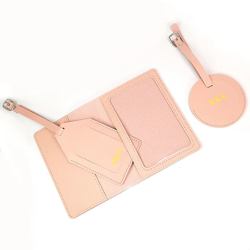 Custom Name Travel Passport Cover Round Luggage Tag Personalized Suitcase Label With Air-tag Bag PU Leather Luxury Dropship Gift