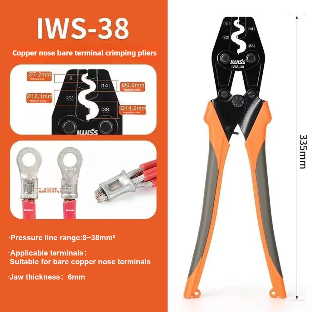 IWS-6/8/16/38 crimper plier Ratchet Crimping Tool for Non-Insulated Terminals 1.25-38MM² Polished Jaw Pressure regulating de