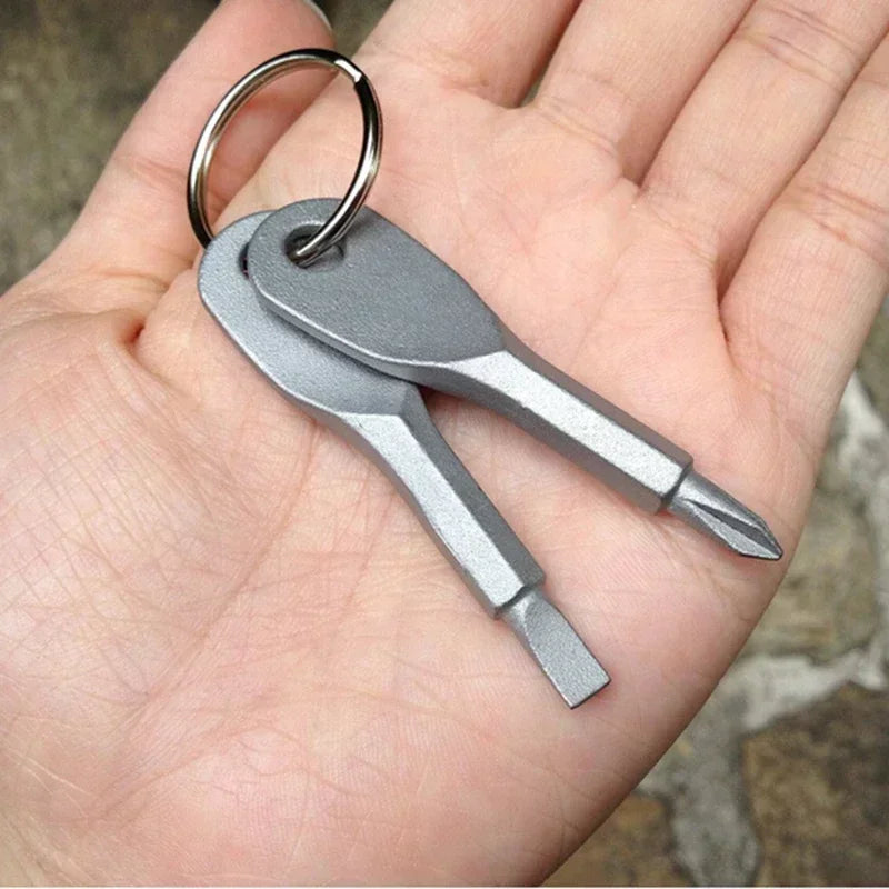 2Pcs Mini Keychain Screwdriver Set Cross Flat Head Stainless Steel Carabiner EDC Multi-tool Camping Tool