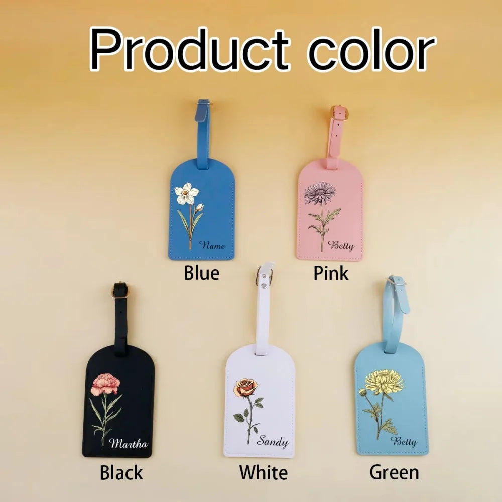 Custom Japanese Flower PU Leather Luggage Tag, Personalized Custom Name Travel ID Label Christmas Gifts for Family Members