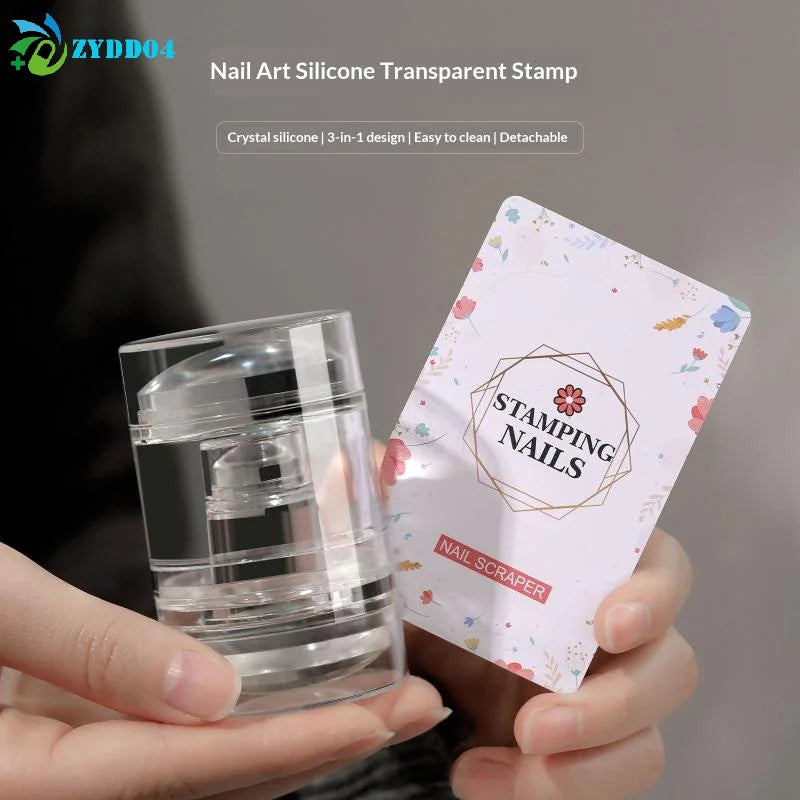 ●Jelly Silicone Nail Stamper With Dust Cover Transparent Nail Templates Stamp For Stamping Polish Printing Manicure Tools