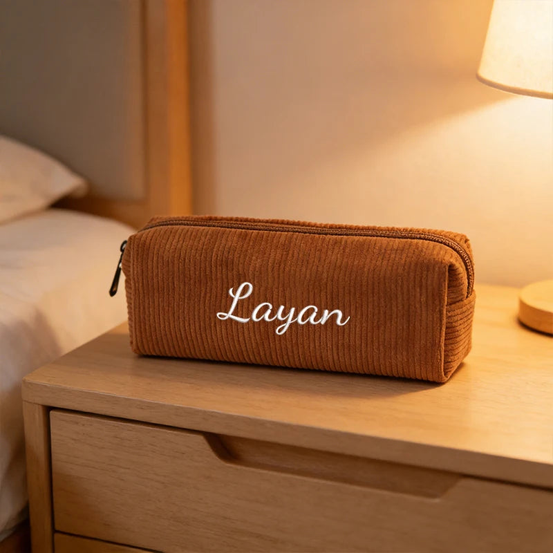 Customised Embroidery/Standard Style 2 Options,High-quality corduroy pencil case, clutch bag, small and lightweight,!