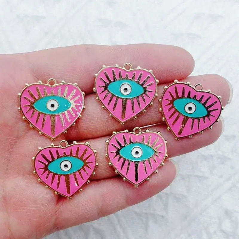 10pcs Evil Blue Eye Pendant Alloy Oil Drop Love Pendant DIY Necklace Keychain Devil Eye Pendant Jewelry
