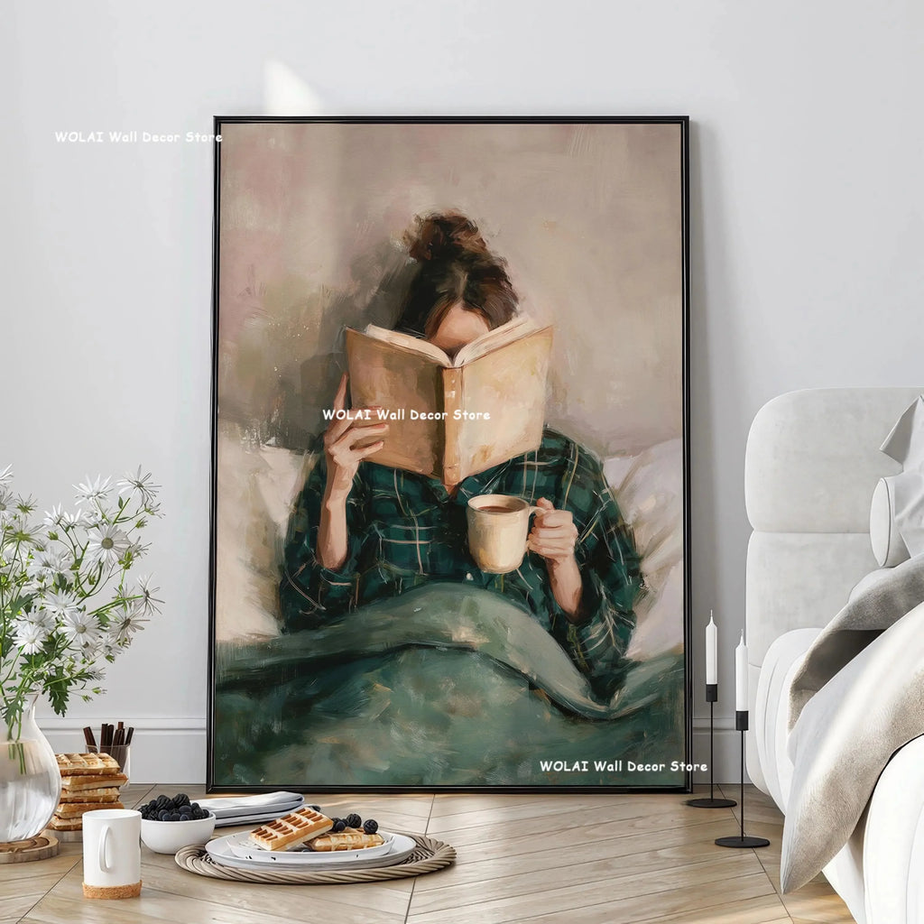 Green Abstract Figures Canvas Print with Flower Woman Minimalist Japandi Female Portrait Art Poster for Modern Living Room Decor
