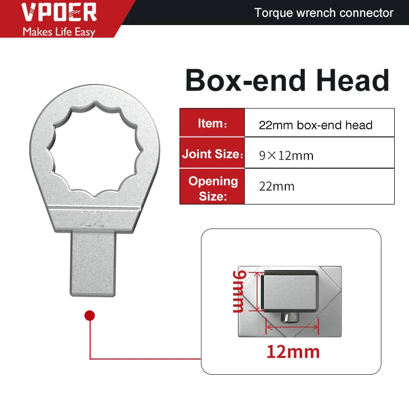 Open Ended Insert Tools 9X12 Torque wrench Head Changeable head Box End Ring Spanner Head Ratchet Insert Tools head