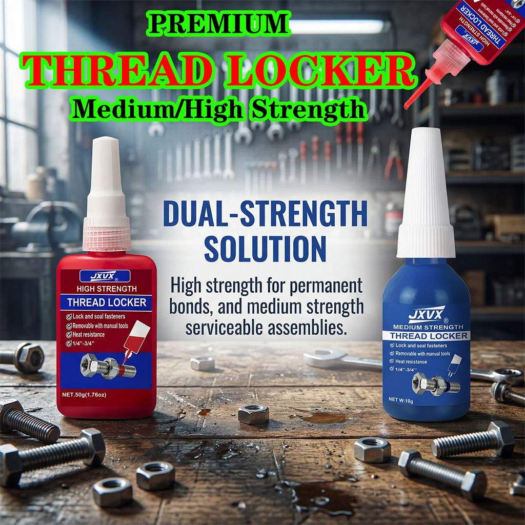 Threadlocker - Medium/High Strength (Blue/Red) Removable/Permanent Anti-Loosening Anaerobic Adhesive - Suitable for Metal Screws