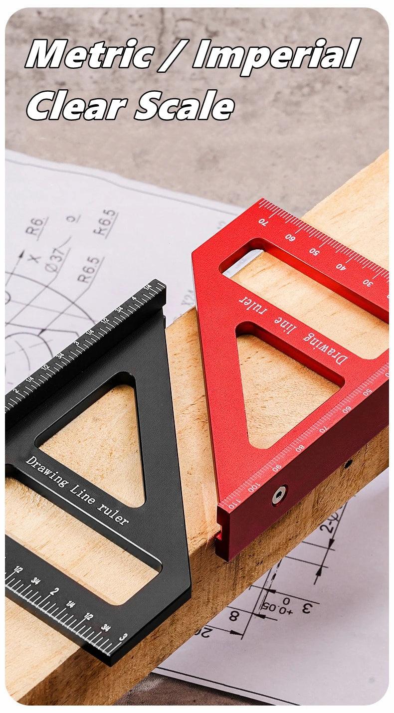 3D Multi-Angle Measuring Ruler,45/90 Degree Aluminum Alloy Woodworking Square Protractor,Drawing Line,Miter Triangle Ruler