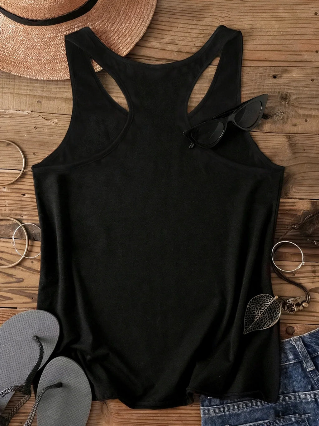 Summer Women's Plus Size Outfit, Funny Sunglasses, Raccoon Print Tank Top, High Street Style Black Casual Sleeveless Top
