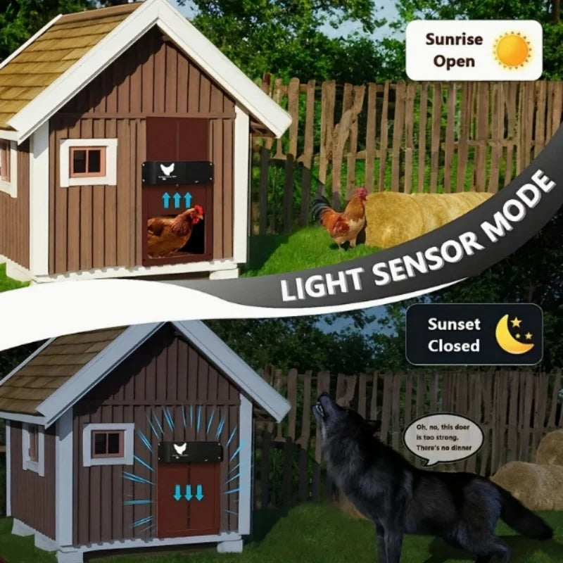 Automatic Chicken Coop Door Opener Battery Powered Light Sense Control Waterproof Pet Flap Accessories Upgrade ABS House Gate