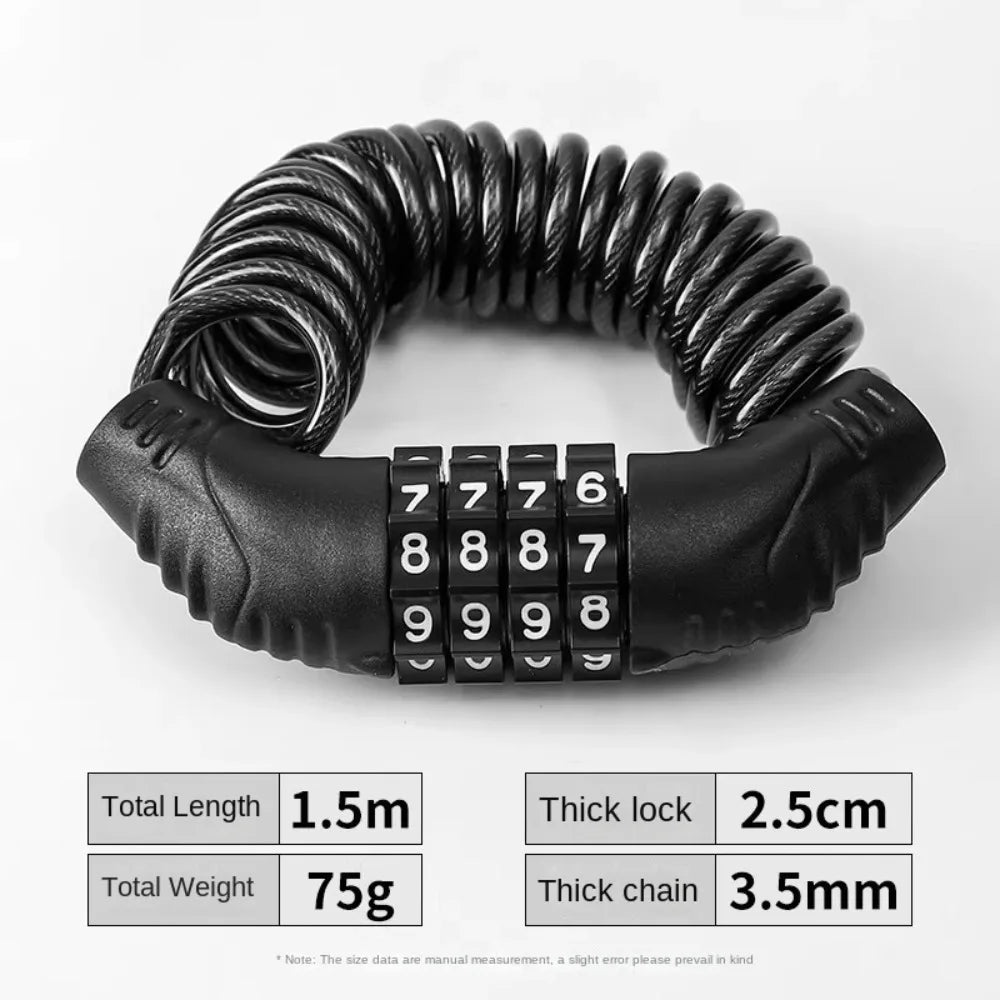Bike Lock Chain Lock Number Lock Durable 4 Digit Alloy Padlock Solid Color Universal Password Lock Zipper Bag