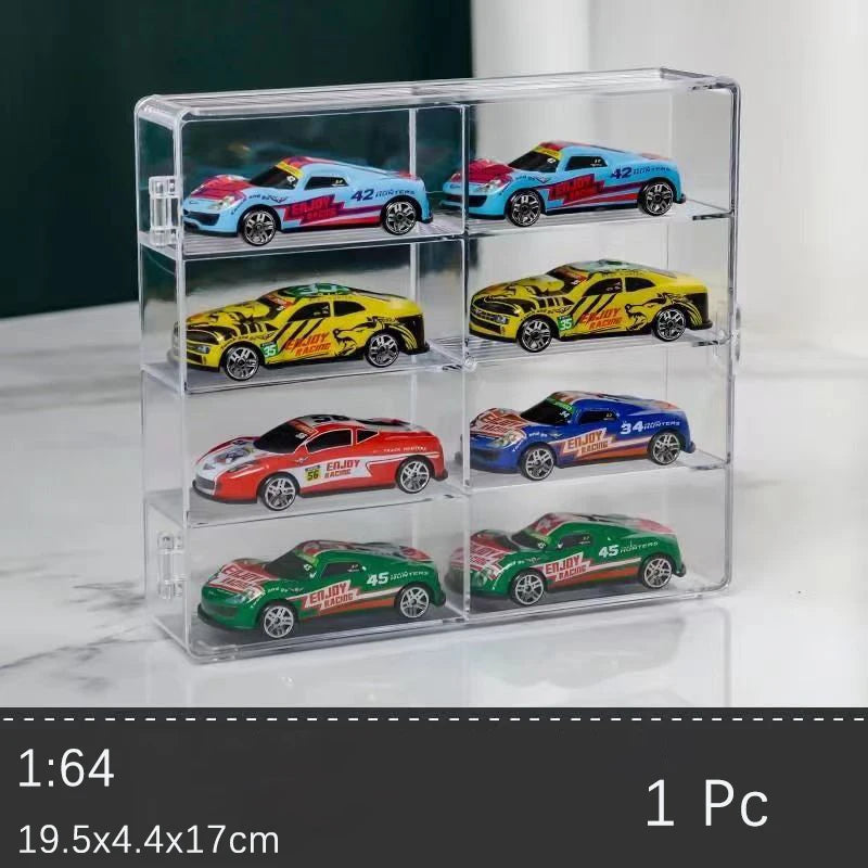 Fully Transparent Acrylic Car Model Display Cabinet With Lid 8 Lattice Hot Wheels Display Box Suitable For 1/64 Model Car