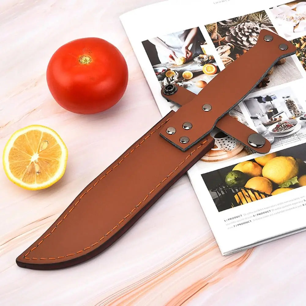 Brown Straight Knife Scabbard Tool Flashlight Belt Loop Case Holder Leather Sheath Pocket Hunt Camp Outdoor Carry Equipment