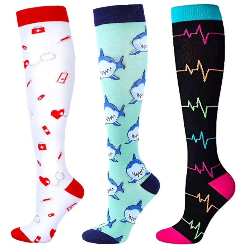 Unisex Compression Socks for Men and Women Medical Diabetes Varicose Veins Sports Socks for Running Cycling Travel Flight Yoga