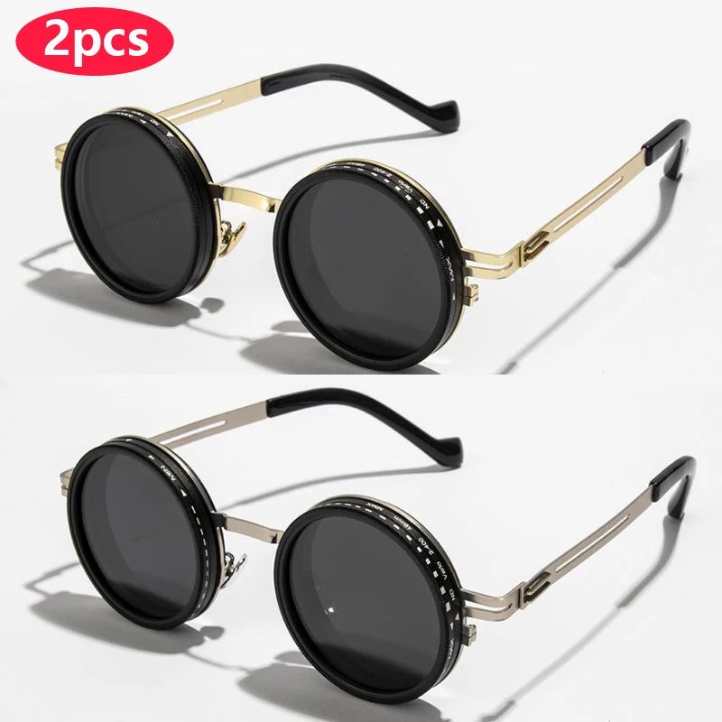 Hiking ND2-400 9 Level Adjustable Dimming Polarized Glasses Men Women Punk Round Sun Glasses Driving Eyeglasses ND Filter