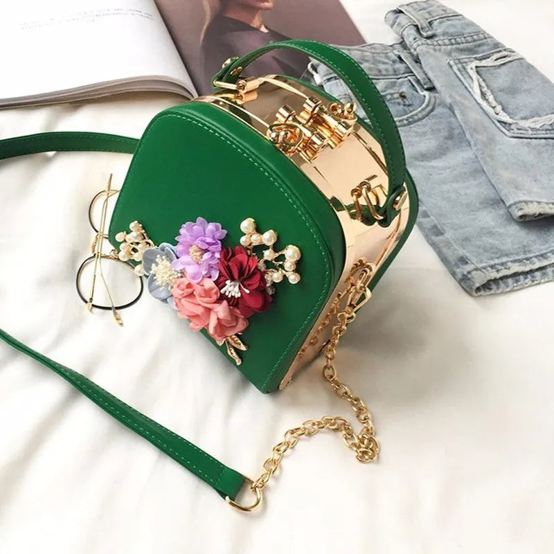 2025 Metal Clip Small Square Bag New Fashion Dinner Flower Shoulder Diagonal Handbag Bags Shoulder Bags
