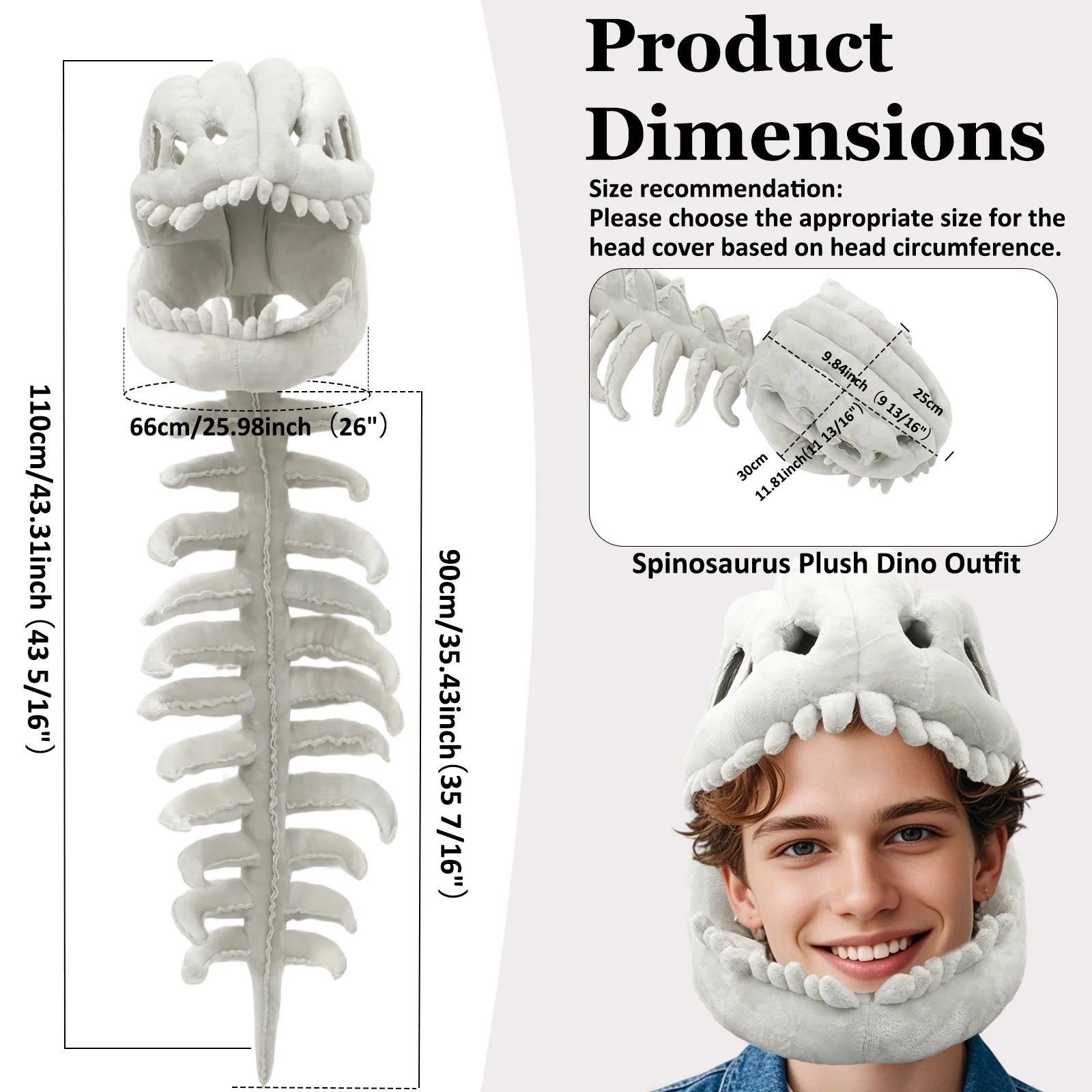 Dinosaur Skeleton Plush Headpiece Spinosaurus Dragon Bone Costume Hat Dinosaur Skeleton Hat for Cosplay Party and Birthday Gift