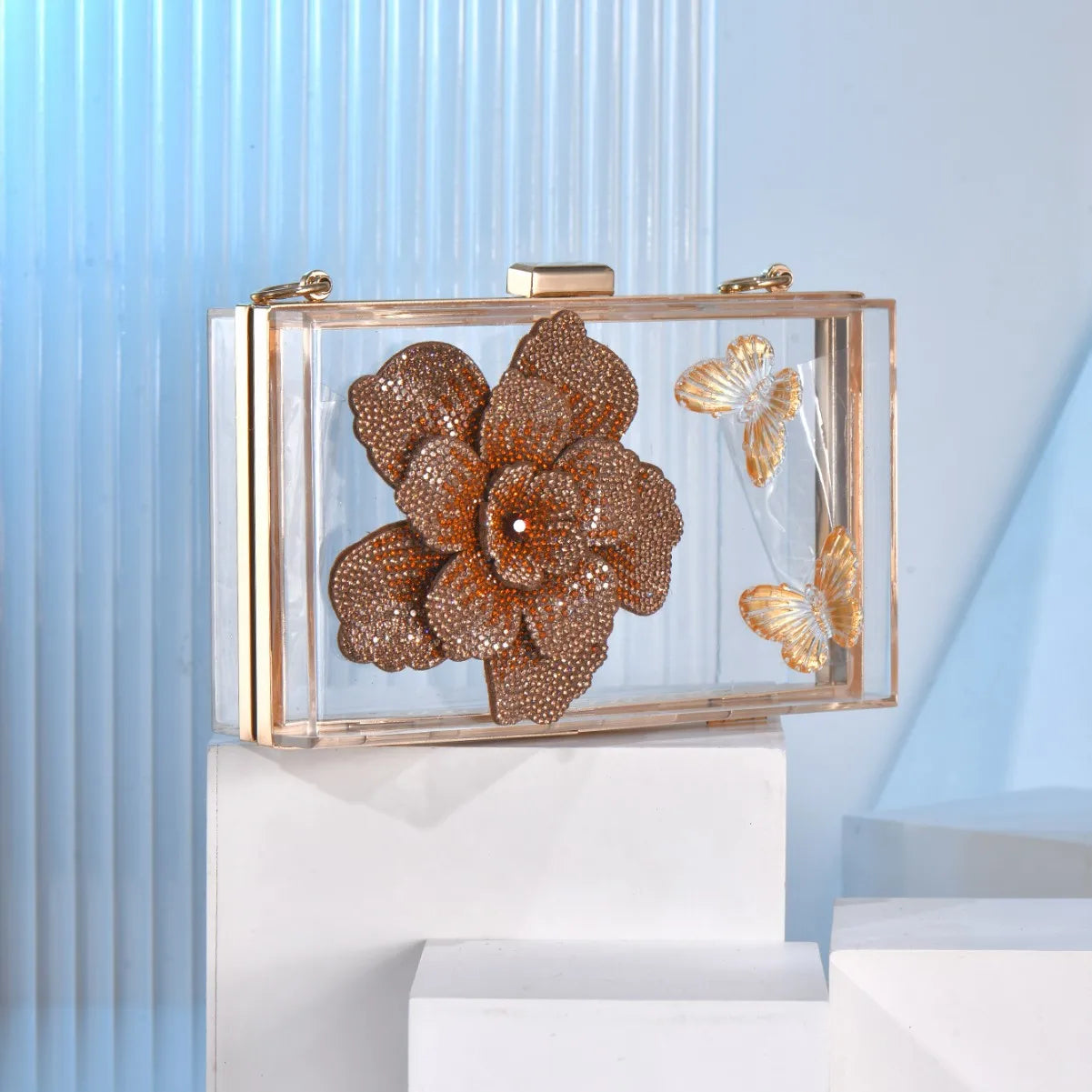 New transparent women's bag rhinestone celebrity high-end banquet clutch bag shoulder messenger chain party dinner bag