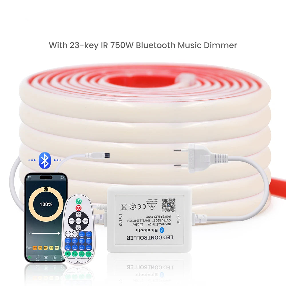 220V Bluetooth WIFI COB Neon LED Strip Light With Adhesive Tape 23key Remote Control Power Kit 288LED Waterproof Flexible Ribbon