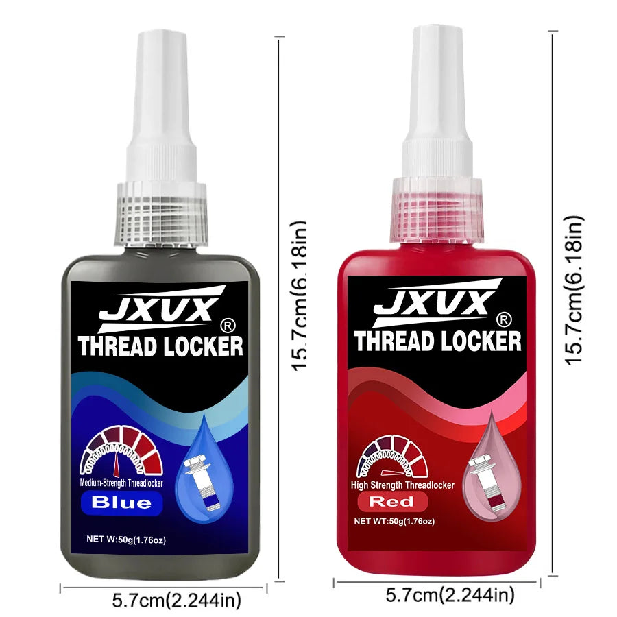 Blue/Red Medium to High Strength Threadlocker Quick-Drying Screw Locking Agent 50ml Anaerobic 243/271 Thread Locking Liquid Strong Anti-Slip Thread Fixing Adhesive Impact-Resistant, Anti-Loosening,  Rust-Proof.