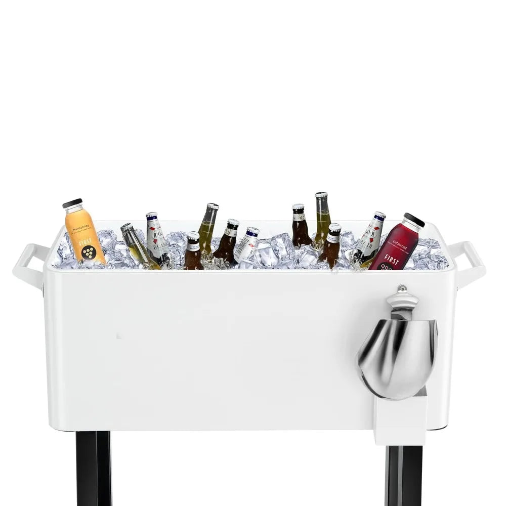 80 Quart Rolling Ice Chest Cooler Cart,Stand Up Beverage Bar Trolley For Patio Backyard Party, Custom