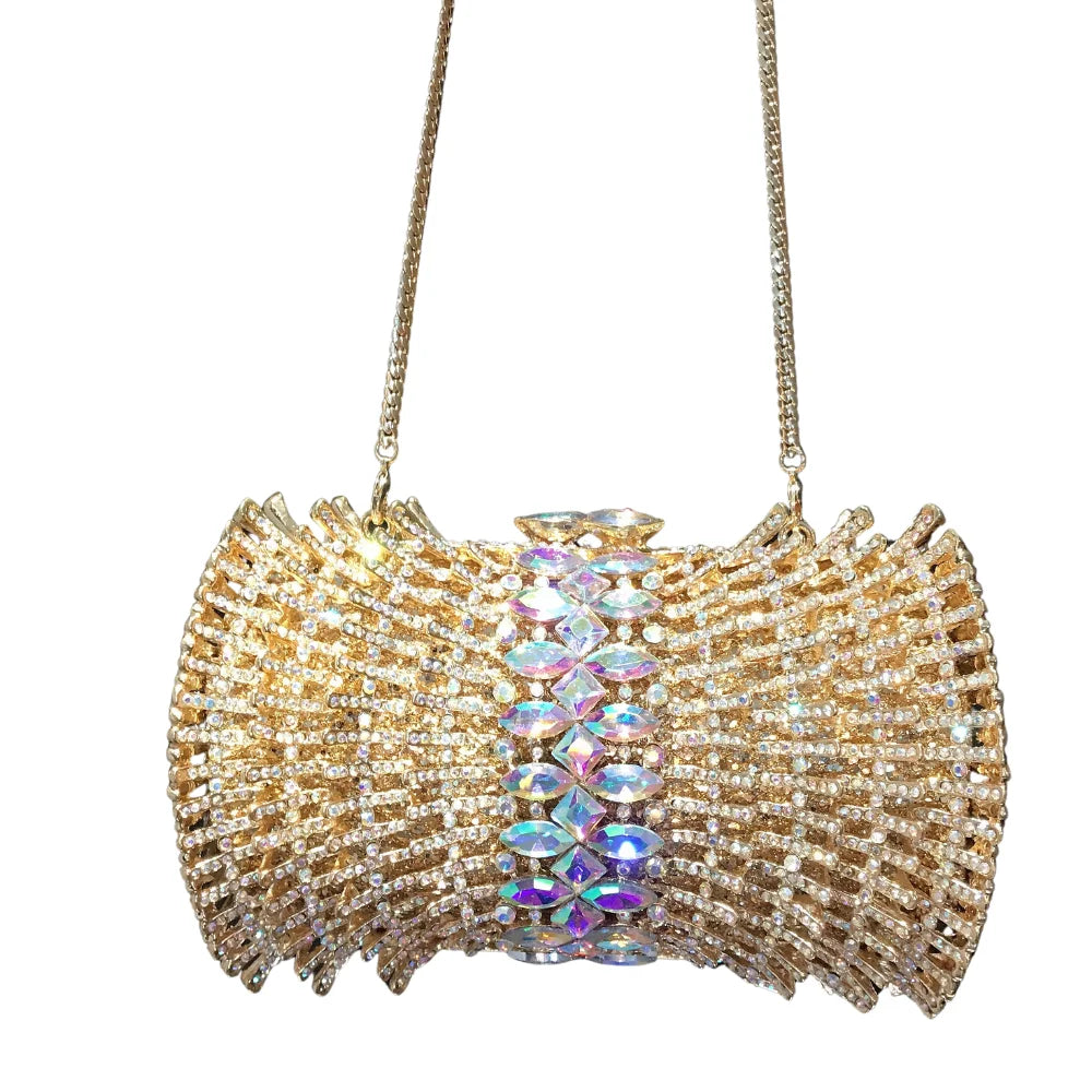 Factory Wholesale Liner Full Rhinestone Crystal Handmade Bridal Party Ladies Clutch Bag Radial Shape Evening Bag