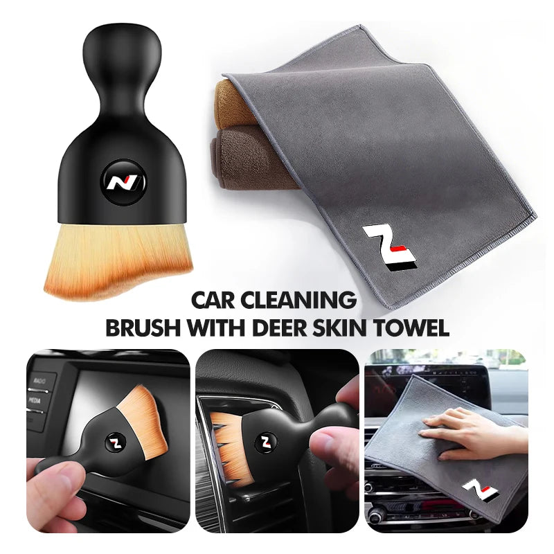 Car Towel Cleaning Drying Cloth With Duster Clean Brush Tool For Hyundai N LINE i30 i20 Sonata Accent Tucson Elantra Azera