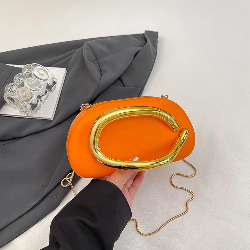 Women PU Leather Metal Handle Handbag & Removable Strap Crossbody Shoulder Bag Hand-held Shoulder Clutch Bag for Evening Dinner